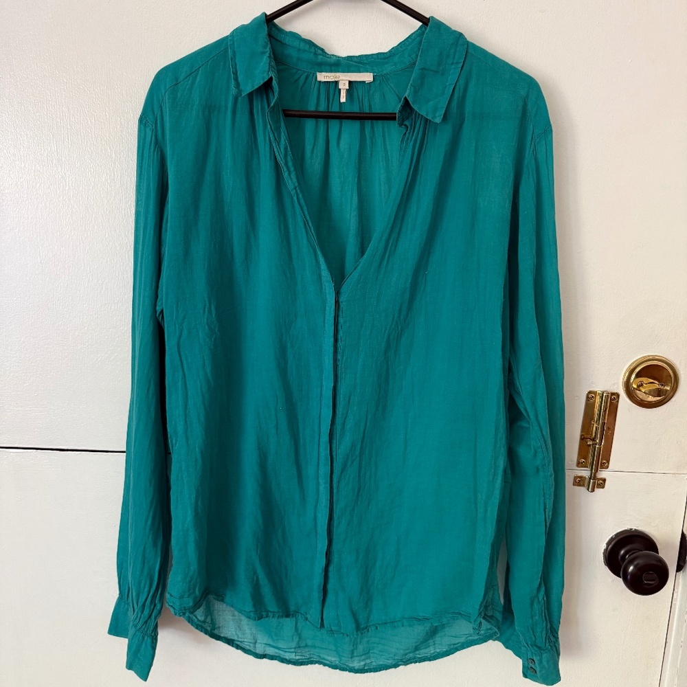 Maje Gauze Cotton Button up in Size 2 in Turquoise